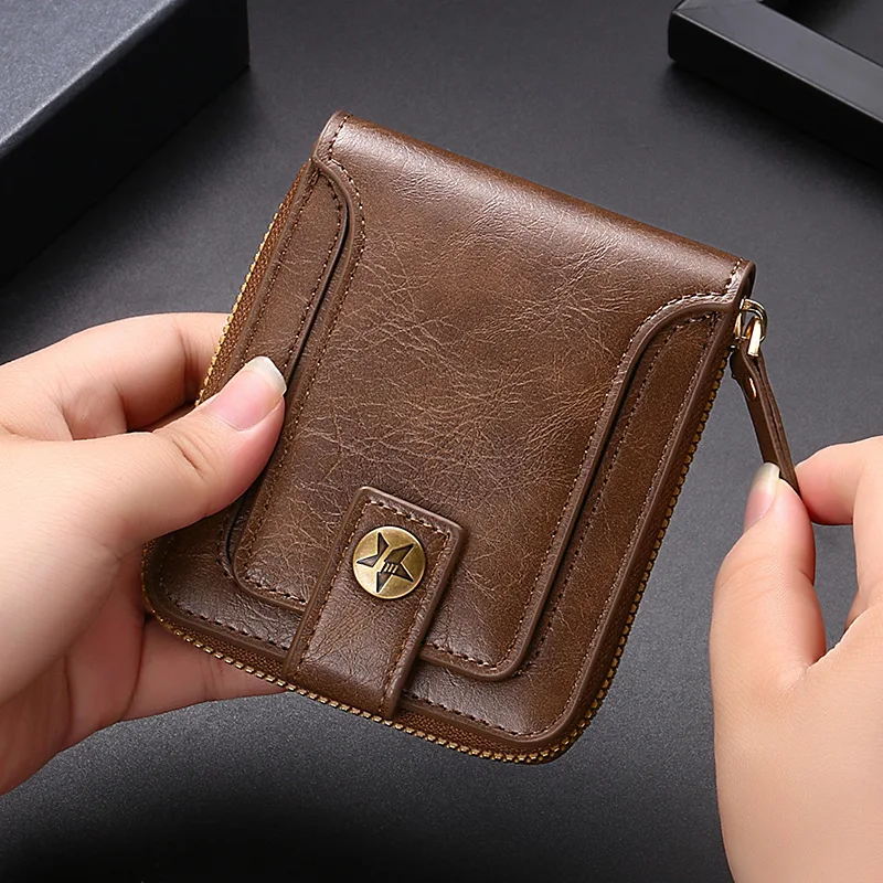 Men's Vintage Luxury Brand Design Short Wallet Premium PU Leather Small Purse Classic Fashion Wallet with Convenient Coin Pocket