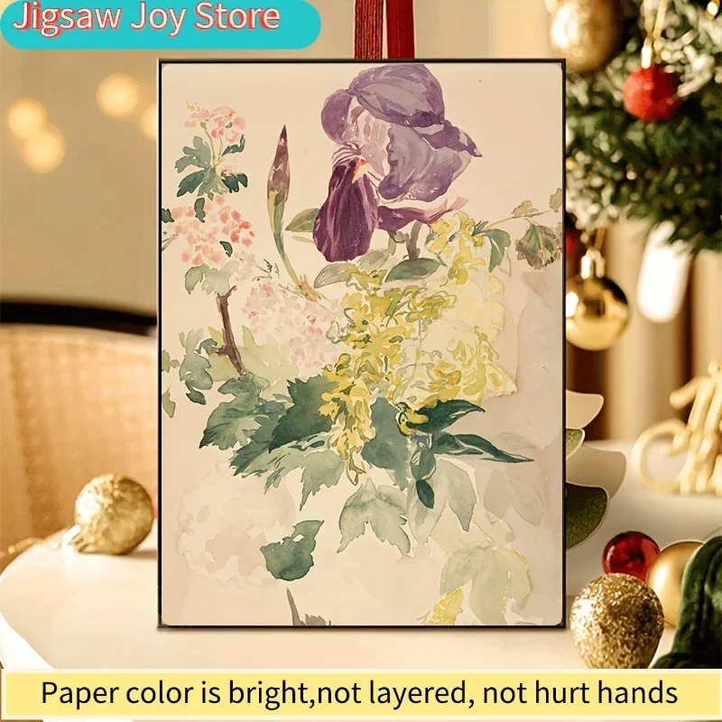 500 قطعة لغز فني لـإدوارد مانيت بعنوان 'قطعة زهور مع زهور الأقحوان' - لغز صغير صعب مناسب للبالغين، محمول ومستطيل الشكل