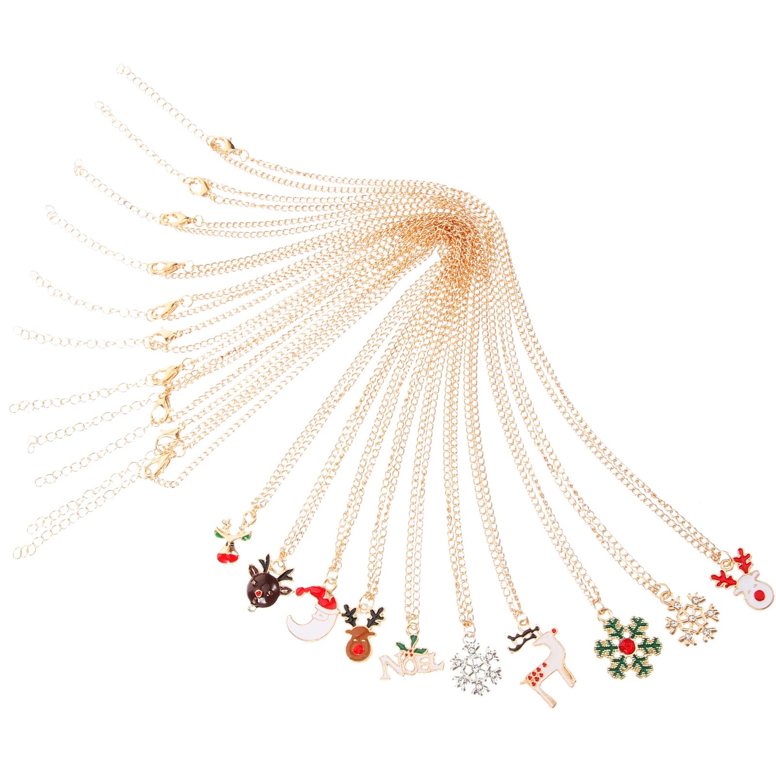 

10 Pcs Christmas Necklace Pendant Sparkly Necklaces for Women Dainty Gold Charms Craft Tree
