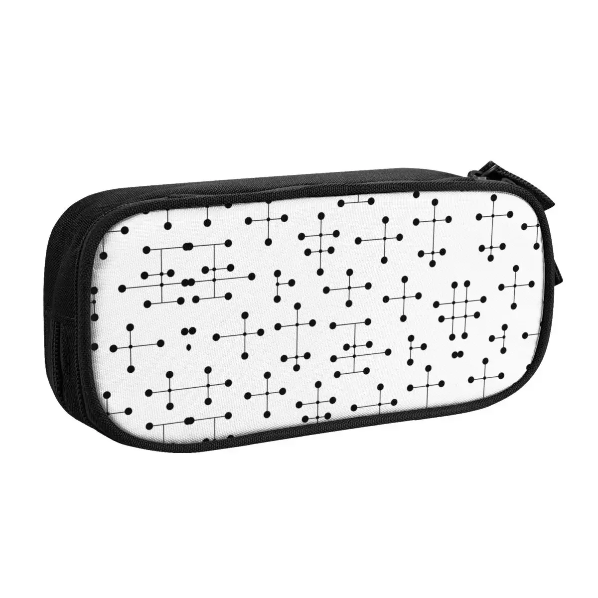 Custom Black White Geometric Midcentury Modern Pencil Cases Large Storage Eames Dot Pattern Abstract Pen Bag Box School Supplies