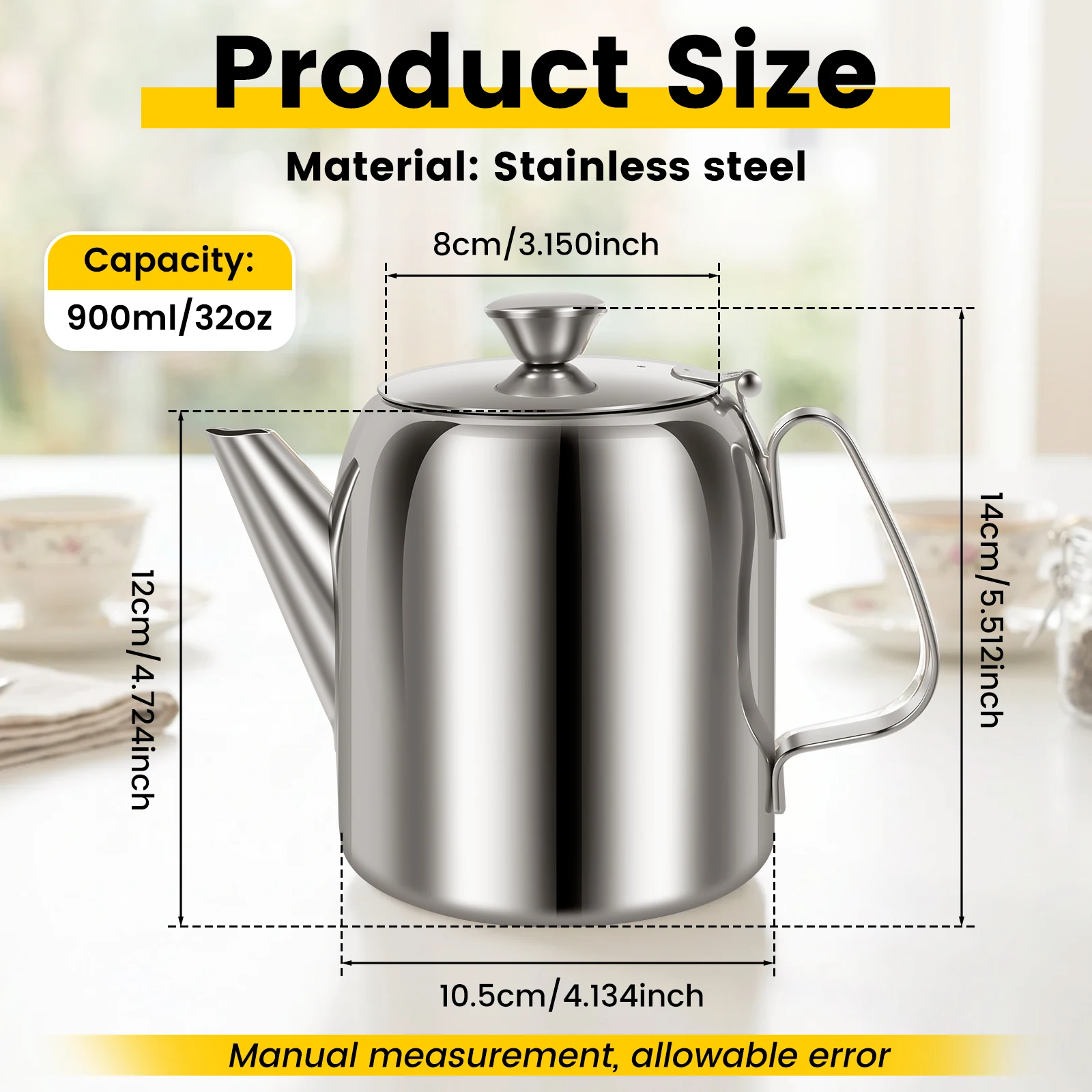 560/900ml Large Capacity Tea Pot Stainless Steel Coffee Pot Cold Water Pot Kettle Non Drip Spout for Gas Stove Induction Cooker - view 2