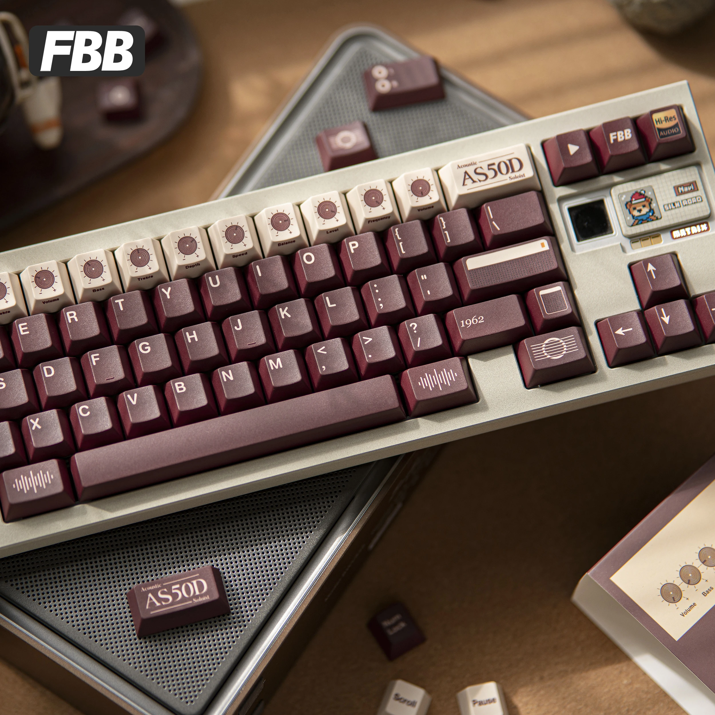FBB Keycaps AS50D Audio PBT For Cherry Profile Mechanical Keyboard Keycaps Retro Brown Computer DIY Accessories 1.7mm Thickness