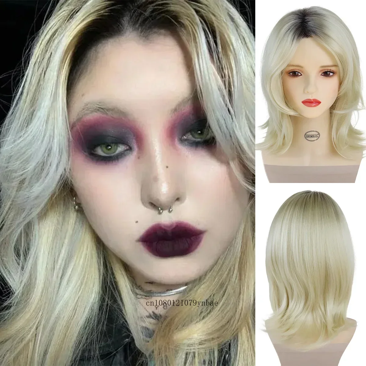 Synthetic Ombre Blonde Wig for Women Girls 18 Inch Halloween Anime Cosplay Bride of Chucky Costume Wigs Heat Resistant Fiber