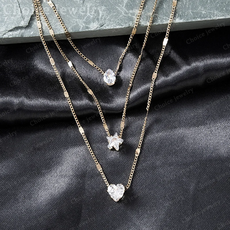 925 Sterling Silver Zircon Three Chain Pendant Necklace For Women and Men Fashion Charm Jewelry Engagement Wedding