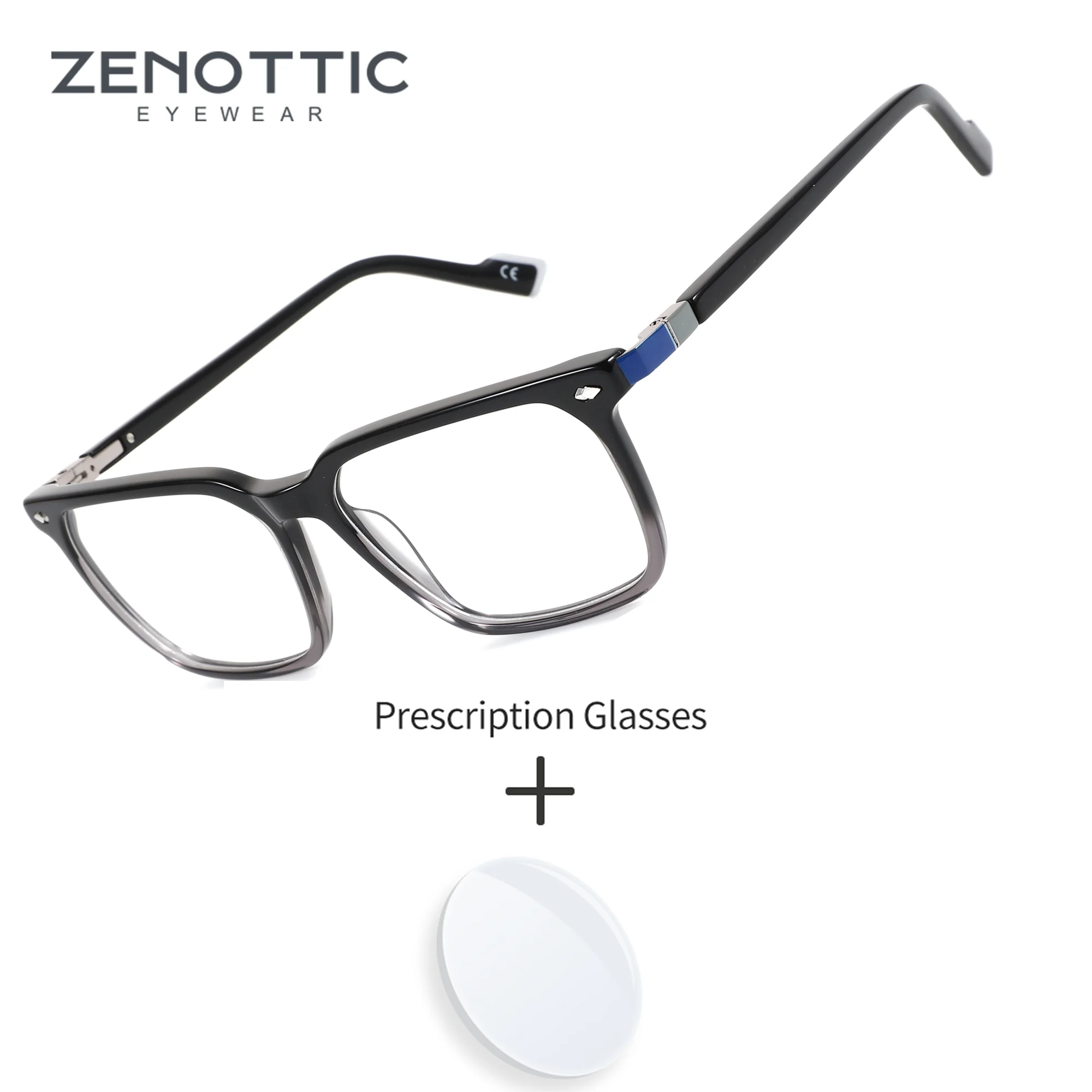 ZENOTTIC XL Size Square Acetate For Men Prescription Glasses Graduated Photochromic Anti Blue Light Daily Eyeglasses