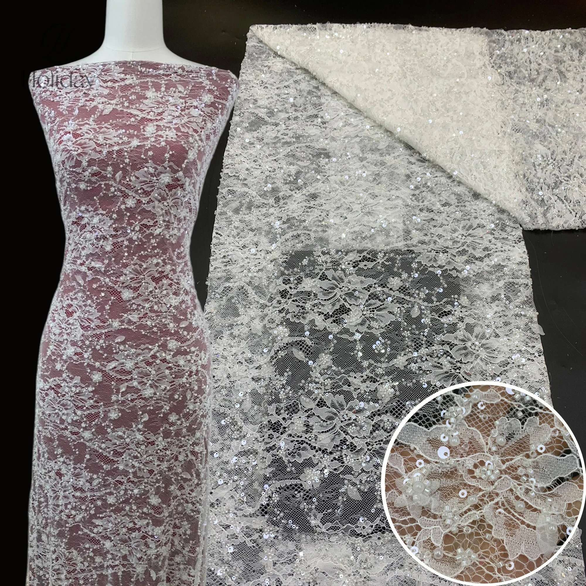 トリプルコンボビーズ刺繍レース--2026年ヘビー刺繍メッシュ生地--ビーズ、チューブ、スパンコール--ブライダル-オートクチュール
