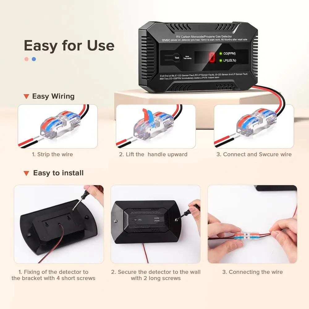 Black RV CO & Propane Detector with LED Indicators for Enhanced Camping Safety