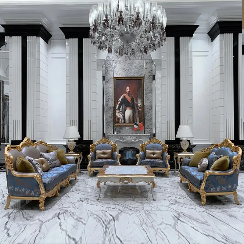 

Customizable English Vintage French Light Luxury European Fabric Sofa Villa Living Room Fabric Sofa