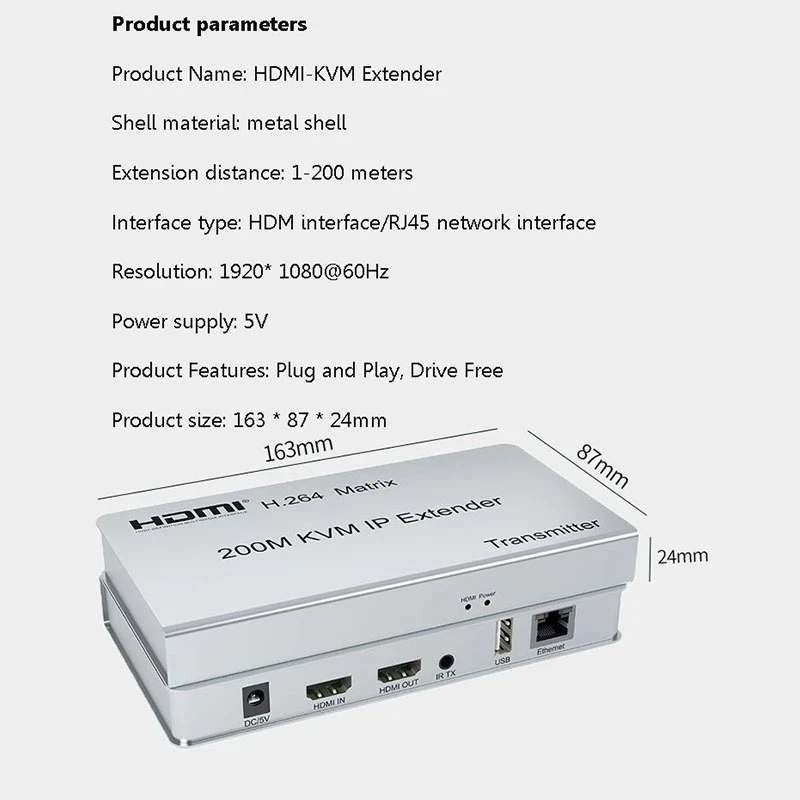 Imagem -06 - Hdmi Kvm Ethernet Lan Cabo de Rede Usb Kvm Extender Rj45 1080p Muitlpoint Cascade Suporte Usb Mouse Teclado 200m