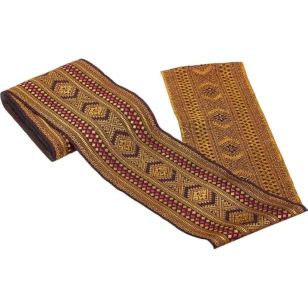 

4 Inch 10 Yards Brown Jacquard Ribbon Boho Embroidered Trim Tape Embroidery Wide Polyester Woven Fabric Applique Trimming