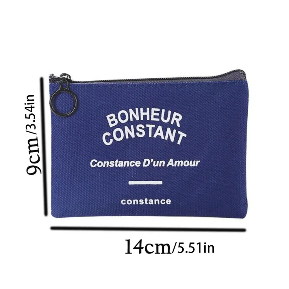 with Key Ring Square Stripe Print Coin Purse Small Mini Canvas Letter Wallet Case Zipper Lipstick Storage Bag Travel