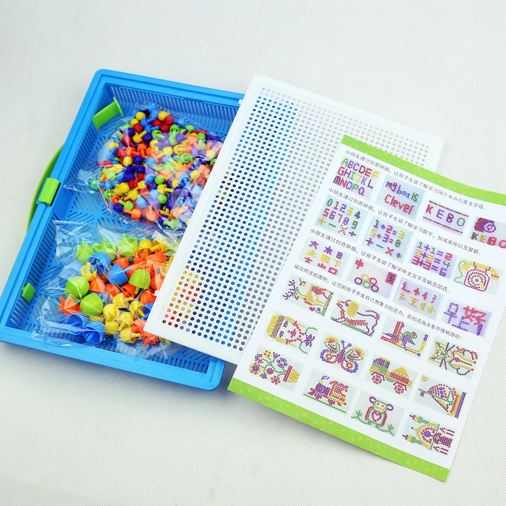 296 Stuks/set Doos Verpakt Graan Paddenstoel Nail Kralen Intelligente 3d Puzzel Spellen Legpuzzel Bord Voor Kinderen Educatief Speelgoed