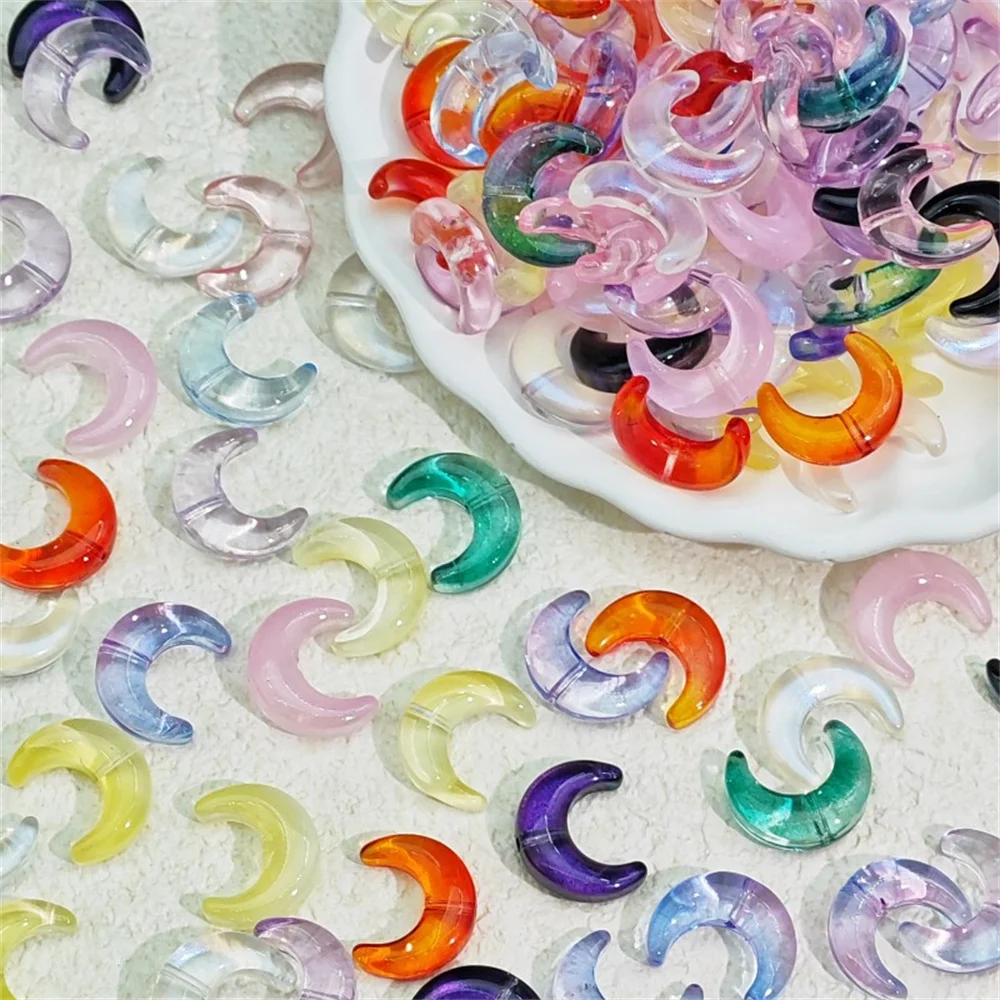 20 piezas 12x15mm forma de luna cuentas de colores de vidrio encanto para hecho a mano DIY collar pulsera pendiente accesorios de fabricación de joyería