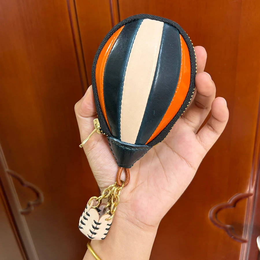 Genuine Leather Hot Air Balloon Bag Accessories Handtailor Balloon Zipper Purse Keychain Car Ornament Coin Purses Bags