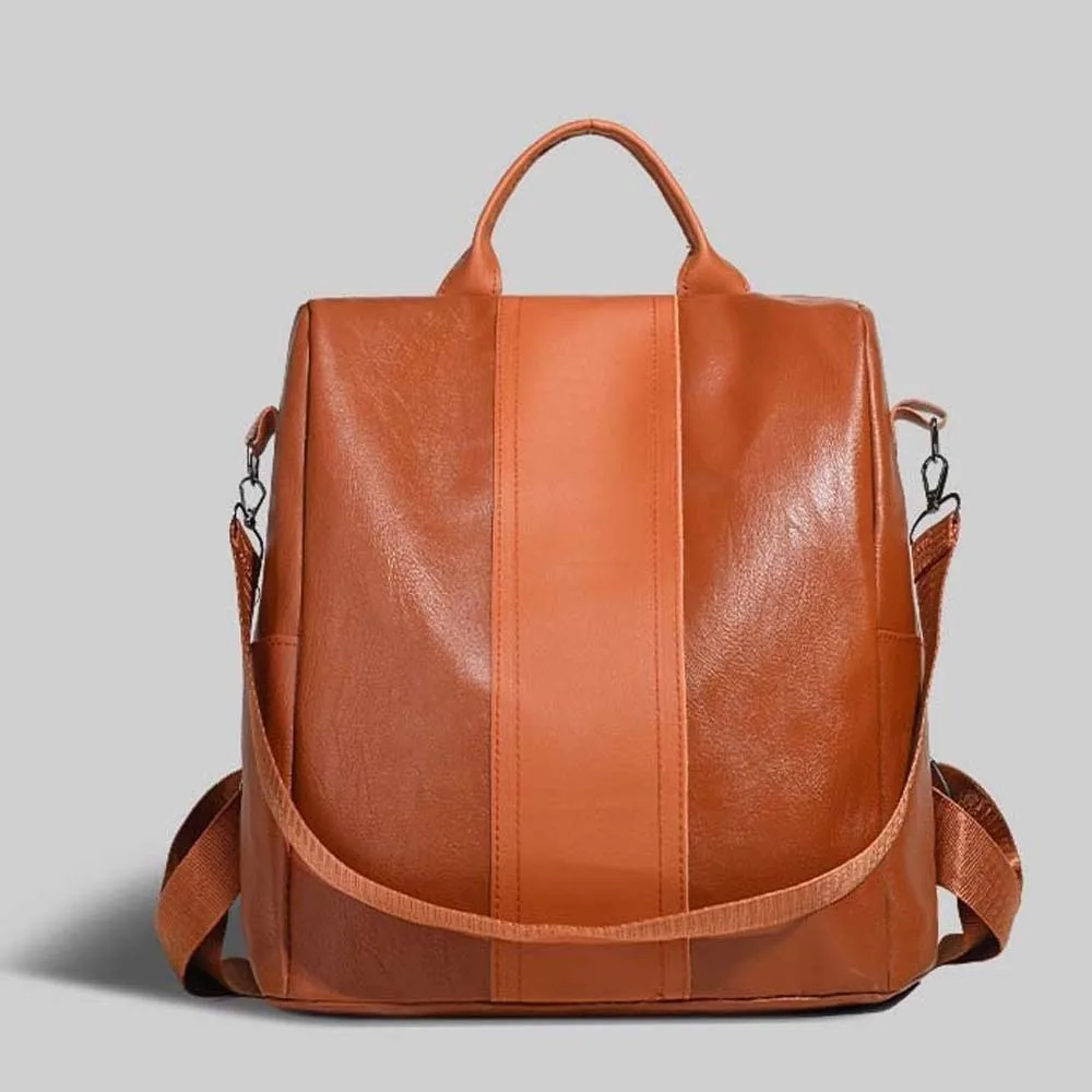 

Elegant Soft PU Backpack Korean Style Solid Color Large Capacity School Bag Crossbody Pouch Anti-splash Water Casual Mom Daypack