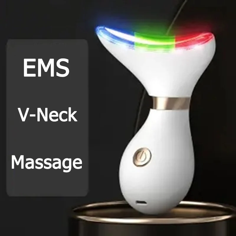 V Face Neck Lifting Massager Heating Facial Beauty Essence Importer RGB LED Photon Rejuvenation Reduce Double Chin Face Slimmer