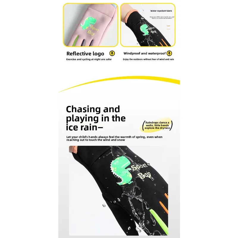 Glow The Dark Cartoon Handschoenen Fietsen Winter Buitensporten Jeugd Jongen Meisjes Winddichte Thermische Handschoenen Unisex Koud Weer Handkleding