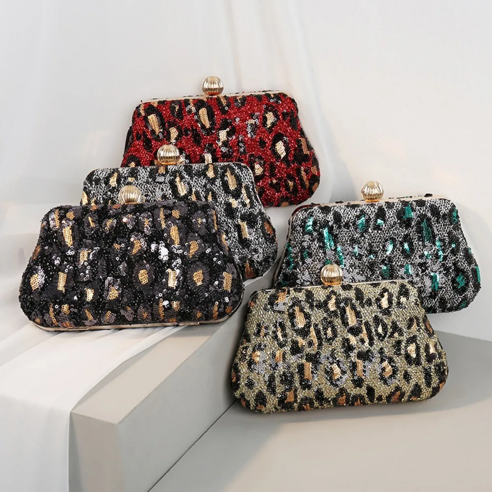 

Vintage Women's 2025 New Clutch Bag Women's Embroidered Sequined Leopard Print Dinner Bag Banquet Handbag Bolsas De Fiesta Noche