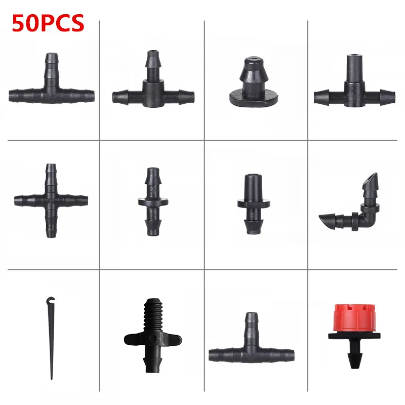 50pcs Irrigation Dripper Sprinkler Connector Garden Barbed Connectors 4/7mm Tubing Fittings 1/4