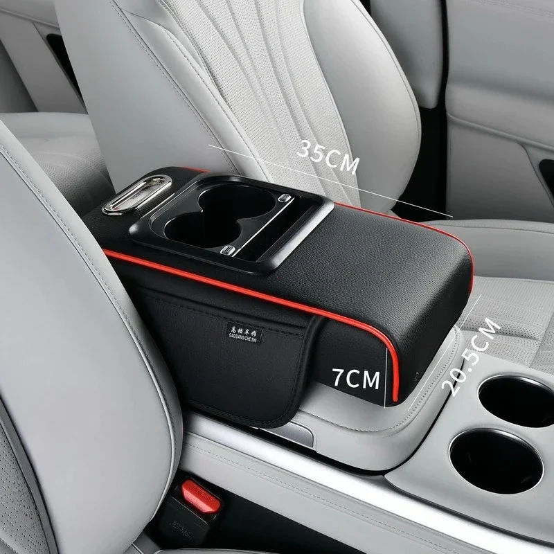 Car Center Console Armrest Storage Box, Multi-Function Booster Pad with USB Port Tissue Box and Cup Holder