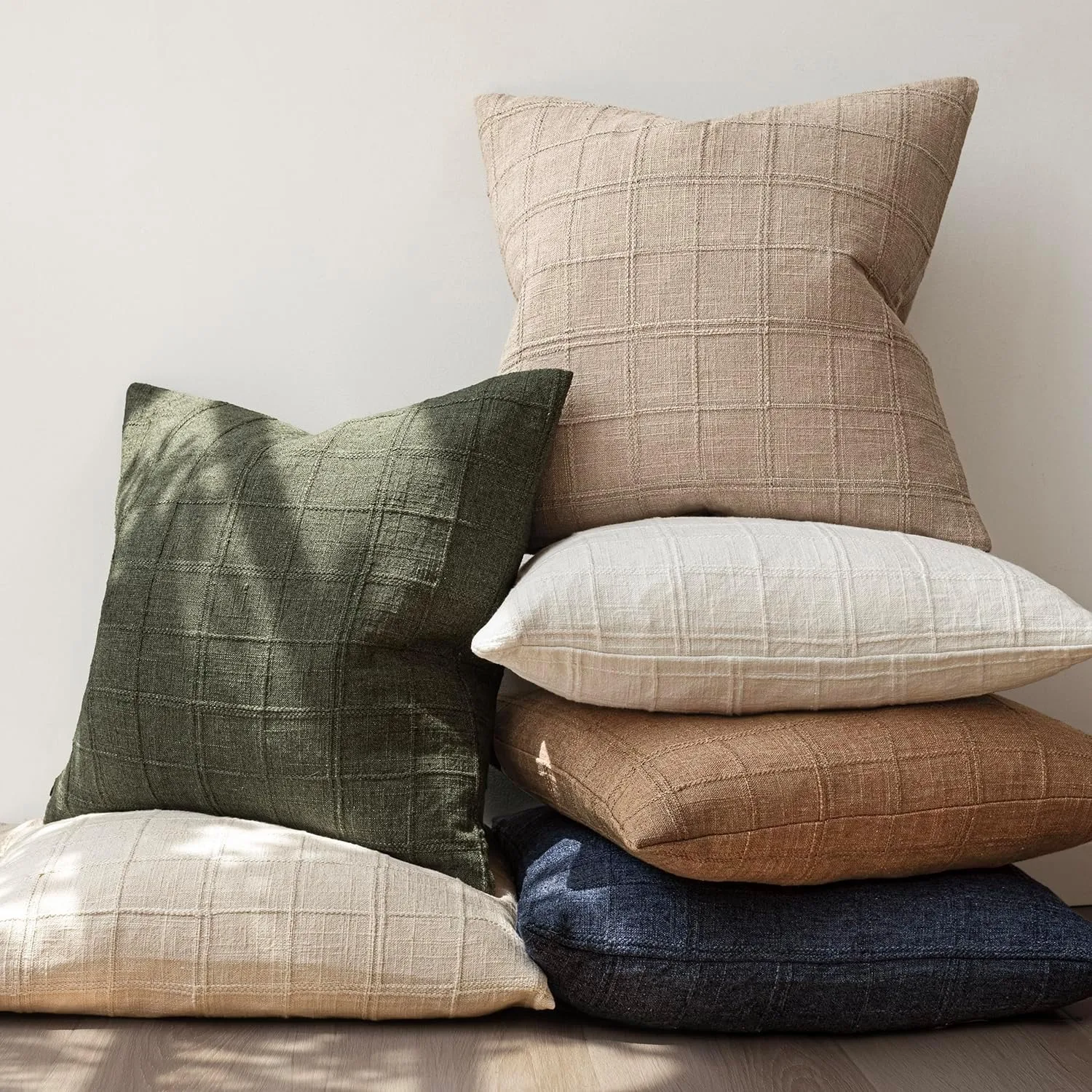 Living Room Sofa 50X50CM Natural Linen Check Throw Pillow Covers Farmhouse Vintage Pillow Covers Bedroom  Cushions Covers