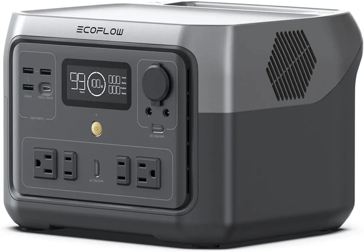 Portable Power Station RIVER 2 Max 500, 499Wh LiFePO4 Battery/ 1 Hour Fast Charging, Up To 1000W Output Solar Generat