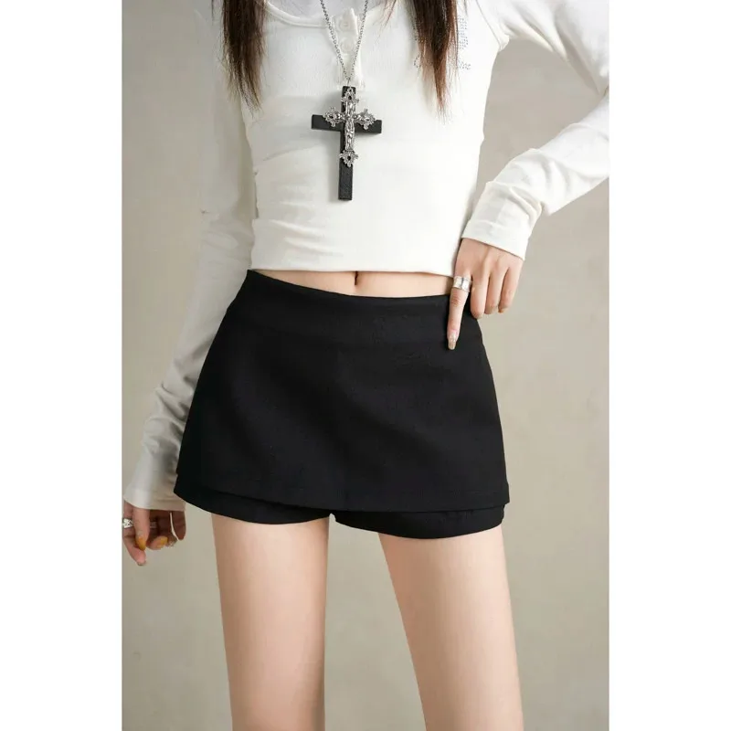 Summer New Women's  Skirt High Waist A-Line Pure Color Anti-Light Side Zipper Design Short Length Half Body Skirt Pants