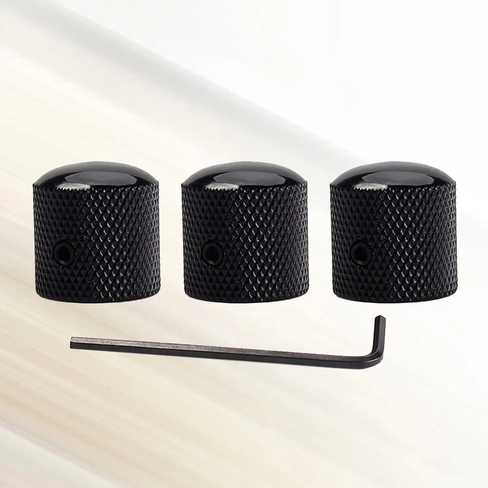 

3 Pcs Black Knob Bass Guitar Accessories Control Volume Potentiometer Dome Tone