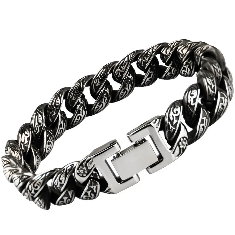 Trendy black retro minimalist carved bracelet men stylish simple suitable for students and those with a unique persona