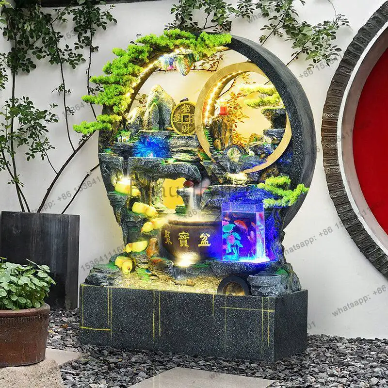 Large rockery flowing water screen entrance circulating water curtain wall landscape landscape fish tank decoration