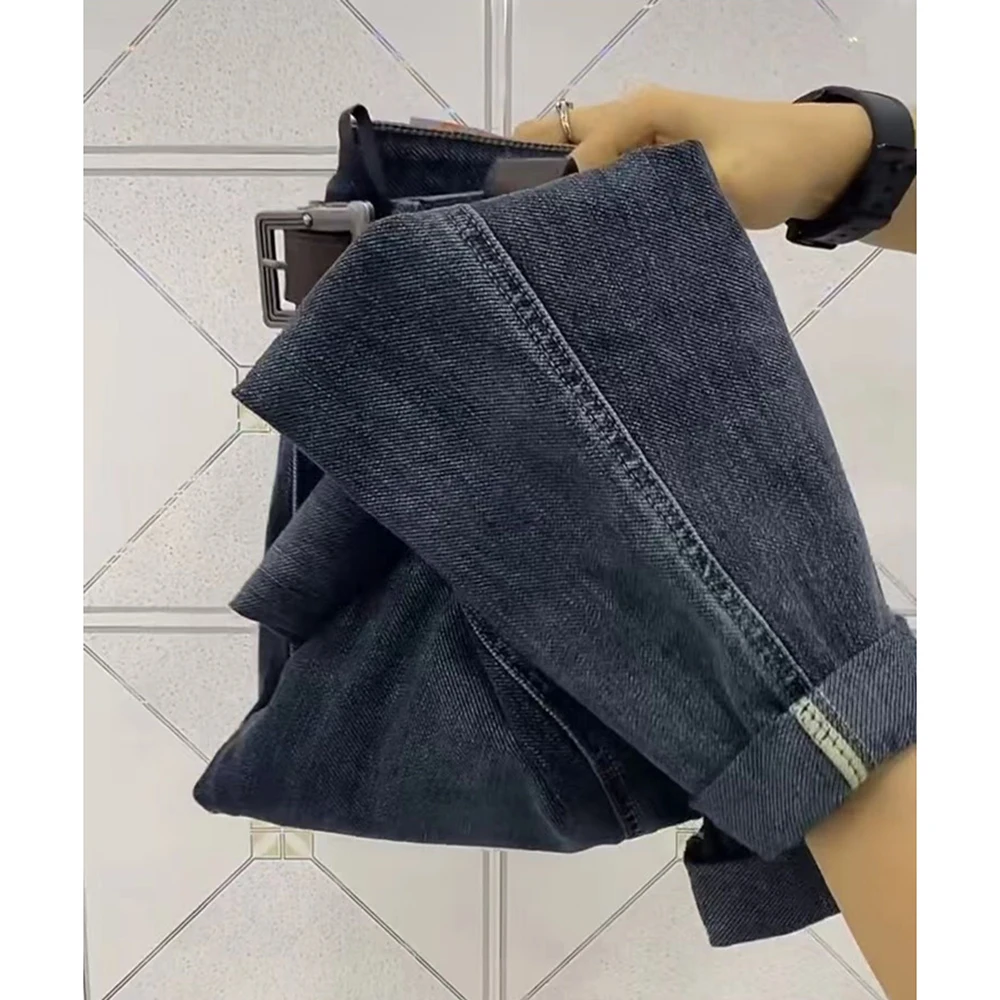 Large Size Streetwear High Waist Jeans Women Straight Denim Pants Vintage Loose Fit Stretch Haren Ankle-Length Jeans Pants 5XL