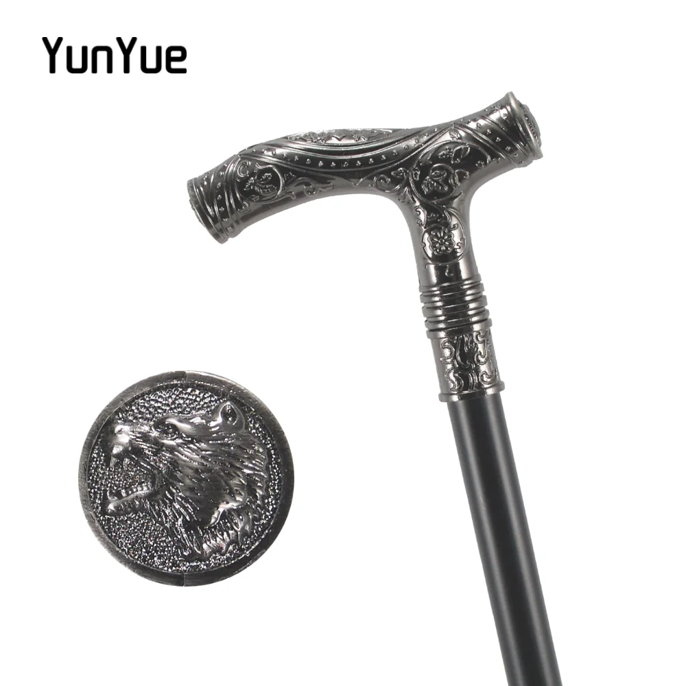 Silver Wolf Head Totem Walking Cane British Gentleman Vintage Decoration Walking Stick Lady Party Scepter Cosplay Props Crutch