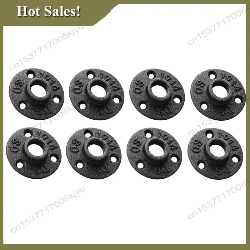 -A23G 1/2 Inches Malleable Cast Iron Pipe Flange, 1/2 Inches Black Pipe Threaded Pipe Nipples, 8 Pcs