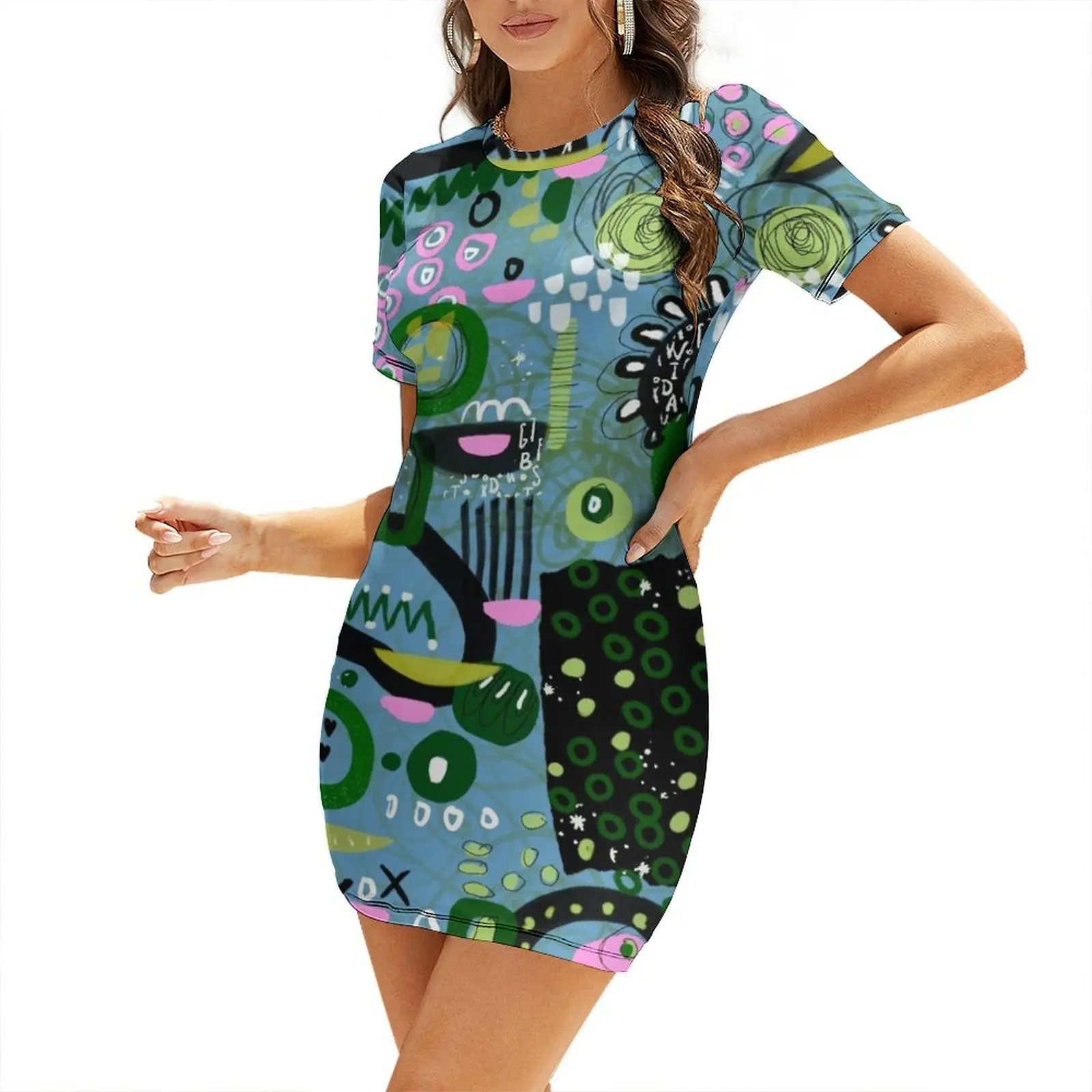 

Blue Spring Bash Short Sleeved Dress cute dress women's clothing summer 2025 novelties clothing women summer 2025 Dress