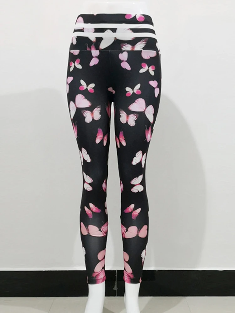 Mallas deportivas con estampado de mariposa para mujer, Leggings de cintura alta, elásticos, talla grande, para correr