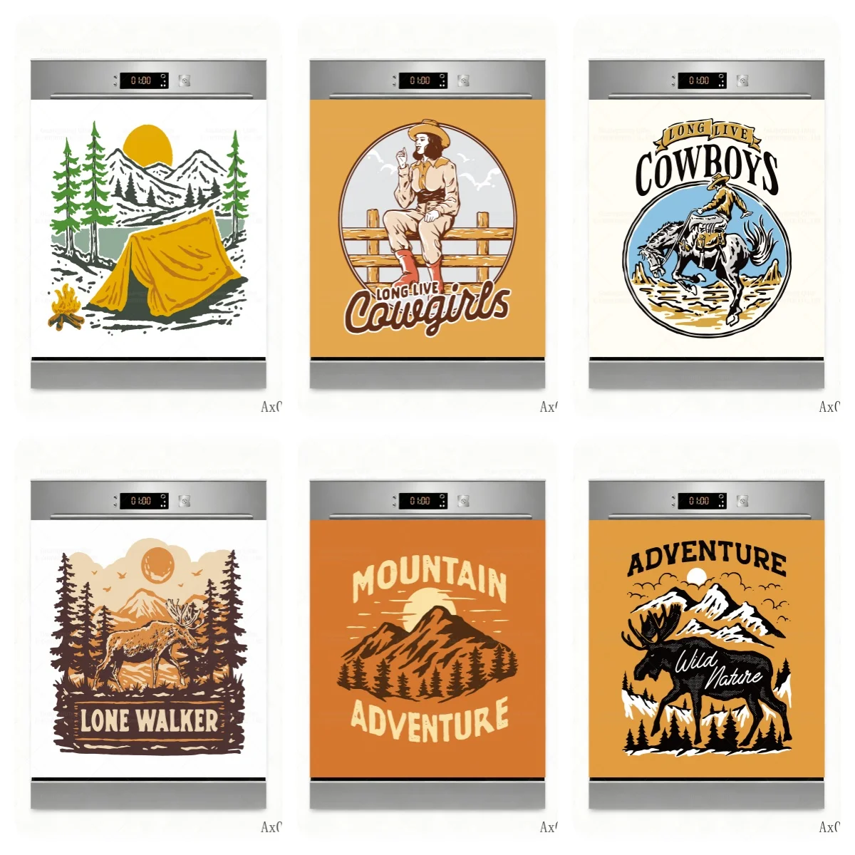 

Retro Mountain Adventure Dishwasher Skins Wild Nature Moose Refrigerator Covers Removable Vinyl Appliance Decals Kitchen Upgrade