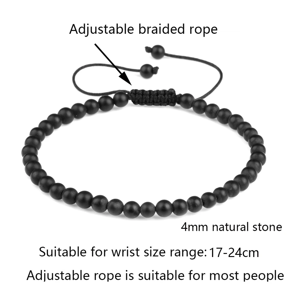 4mm Mini Agate Beaded Bracelet Lava Tiger Eye Multiple Crystal Stone Beads Adjustable Braided Rope Bangle Men Women Jewelry Gift