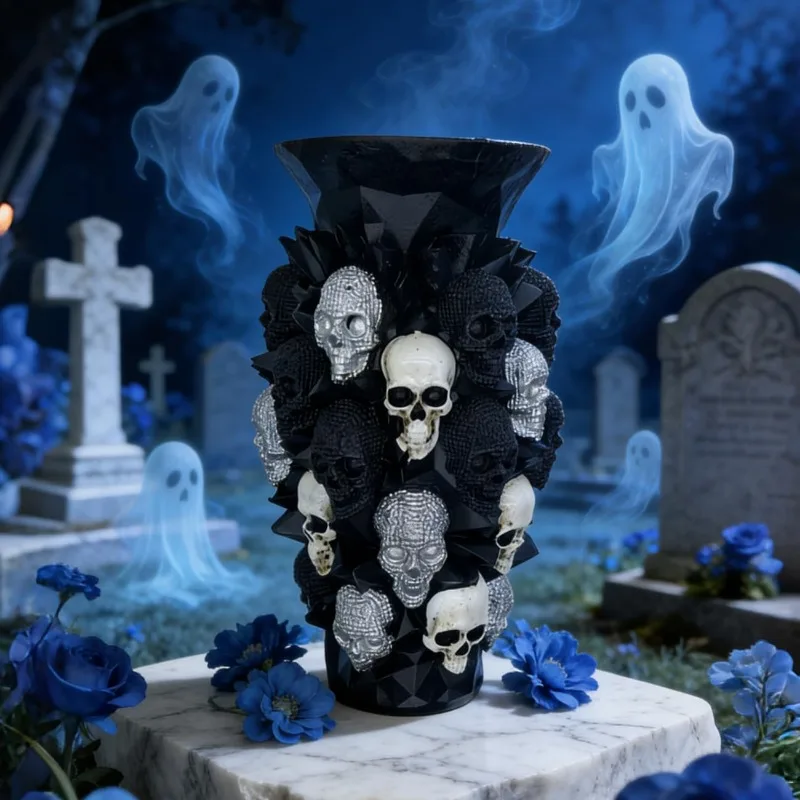 Gothic Resin Skull Vase,Garden Ornament, Skeleton Flower Holder for Fresh/Dried Blooms, Halloween Desktop Decoration