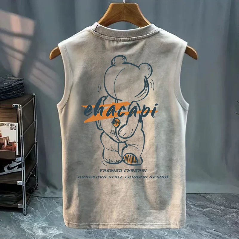 Pure Cotton Summer New Style Fitness Versatile Men's Tank Top Breathable Casual round Neck Thin Fabric Chinese Production