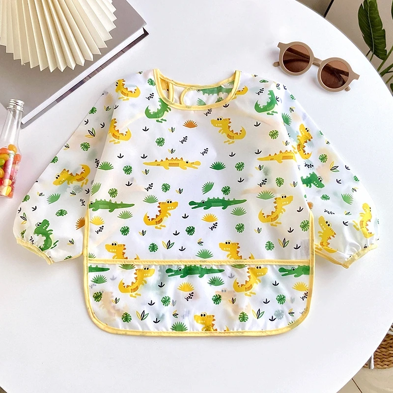 Baby's Soft Waterproof Bib Kid Long Sleeves Adjustable Feeding Cloth Little Boy Girl Painting Smock Child Meal Eating Apron