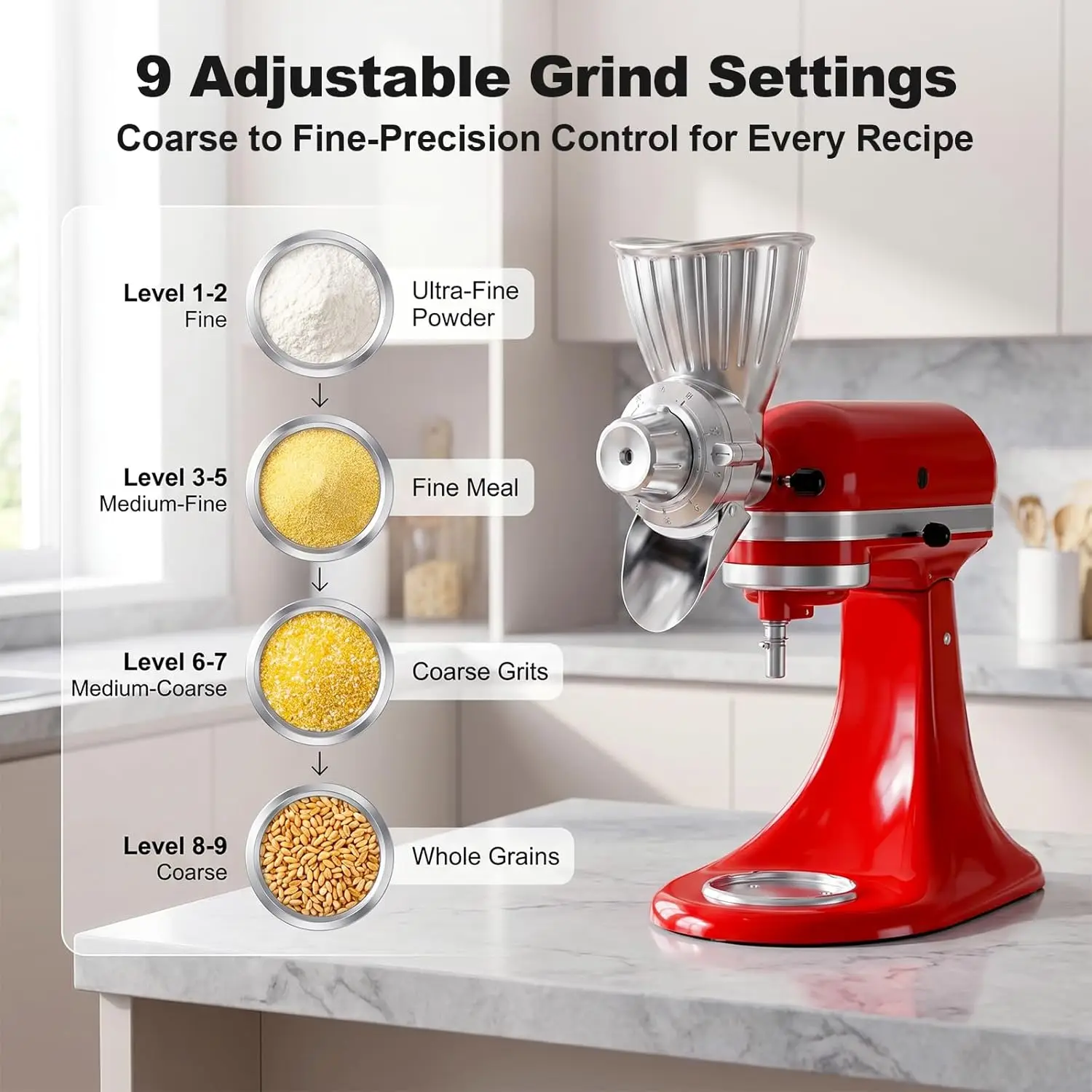 For KitchenAid All Metal Grain Grinder Attachment Food Grade Flour Mill  Stand Mixer Wheat Corn Millet Coffee Dry Low Oil Grains