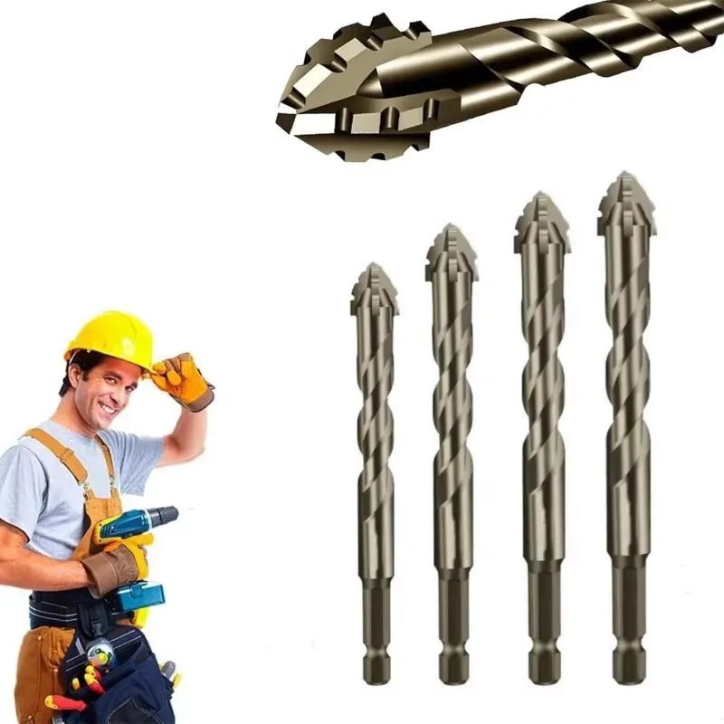 Upgraded High Hard Alloy Four Edged Eccentric Drill Bit Serrated High Hardness Concrete Skewed Head Drill Bit Set