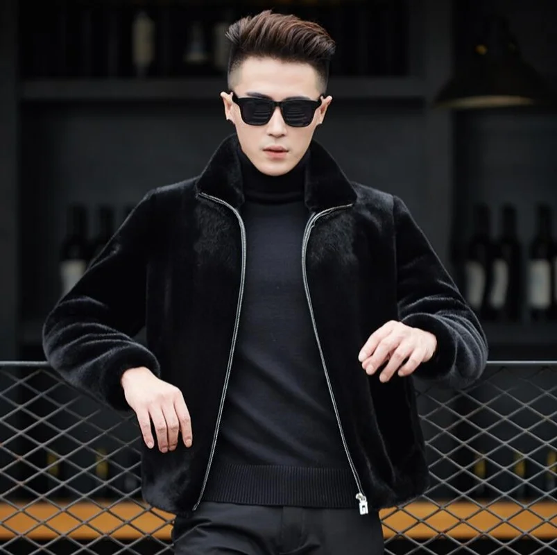 แจ็คเก็ตฮู้ดดี้บุขนแกะเทียมมิงค์สำหรับผู้ชาย รุ่นใหม่ล่าสุด ปี 2025 แฟชั่นฤดูหนาวสุดหรู บุขนแกะแท้ ซิปหน้า สีพื้น