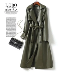 2024 moda trespassado feminino pele de cordeiro trench coats chique senhoras preto lapela gola cinto dividir pele de carneiro trench outwear