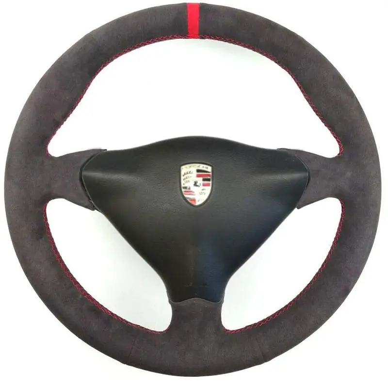 Hand Stitched Soft Suede（style）Non-slip Steering Wheel Cover for Porsche Carrera Boxster S 911 986 996 Red Car Interior