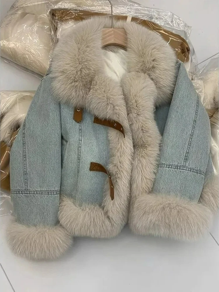 Women Thick Denim Jackets Turn Down Collar Warm Solid Coats Long Sleeve Spliced Button Pockets Cardigan Fur Collar Autumn Winter 5 Women Thick Denim Jackets Turn Down Collar Warm Solid Coats Long Sleeve Spliced Button Pockets Cardigan Fur Collar Autumn Winter 5