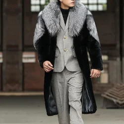 Maxi Mannen Winter Dikke Capuchon Faux Vos Bontjas Jas Lange Mouw Warm Luxe Bont Zwarte Parka Bontjas Harige Shaggy Bovenkleding