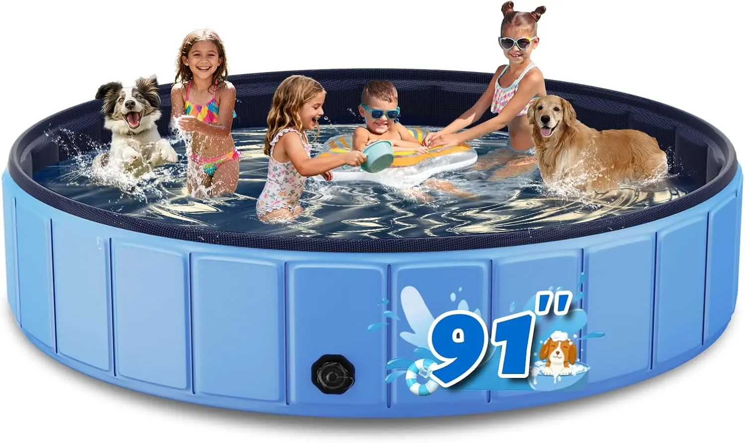 

Foldable Dog Pool for Large Dogs, 91" Collapsible Hard-Side Pet Bath Tub, Leakproof PVC Indoor Outdoor Blue
