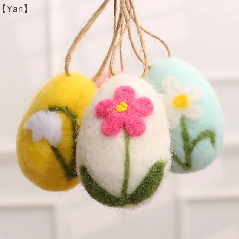 ieniaYan Sigur12PCS Wolvilt Schuim Paaseieren Vrolijk Pasen Decoraties Geschilderde Bloem Dot Eieren Hanger Met Touw Diy Craft Kid Gift Home