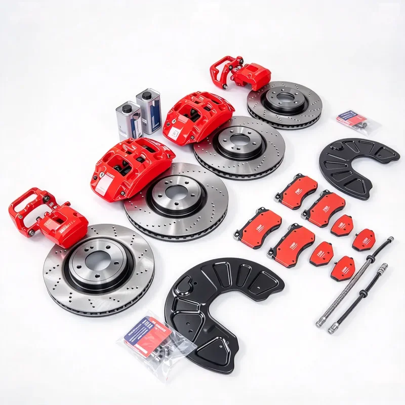 Brake Caliper Kit for Mercedes Benz G Wagon W463 Front 6 Piston Rear 1 Piston AMG Upgrade with Cross Drilled Rotor Brake Pads